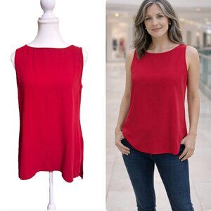 Eileen Fisher Size XS Red 100% Silk Georgette Tunic Scarlet Sleeveless Top